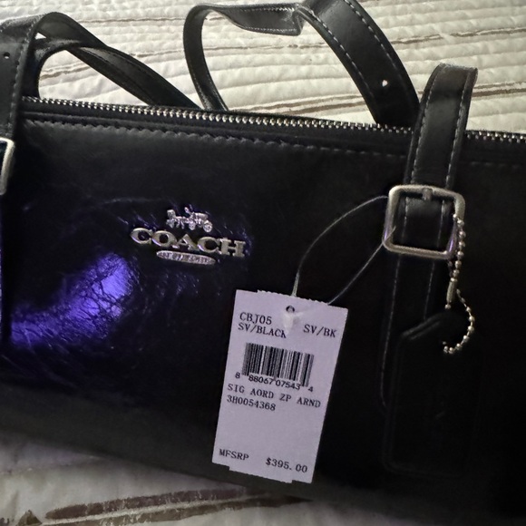 NWT Coach Asher Shoulder Bag CBJ05 in Glazed Leathe Silver/Black - Picture 10 of 10